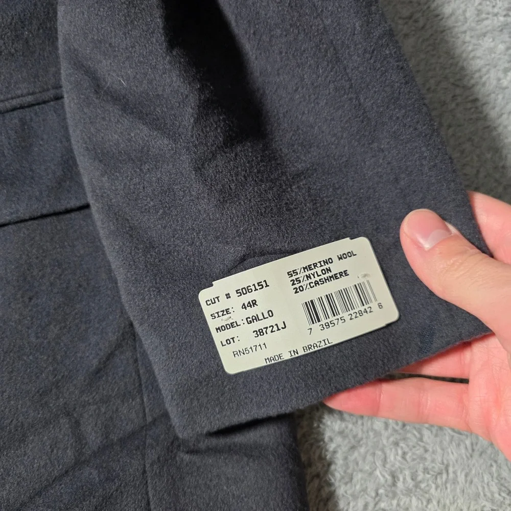 Zylos George Machado Mens 44R Blazer Grey Cashmere Merino Wool Sport Coat Gallo